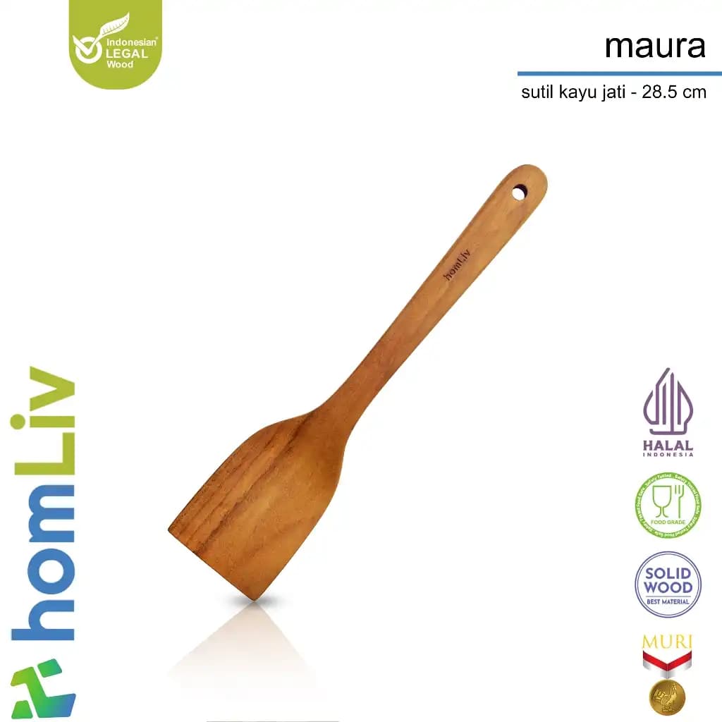 homLiv Premium Teak Wood Spatula 28.5cm Maura Food Grade