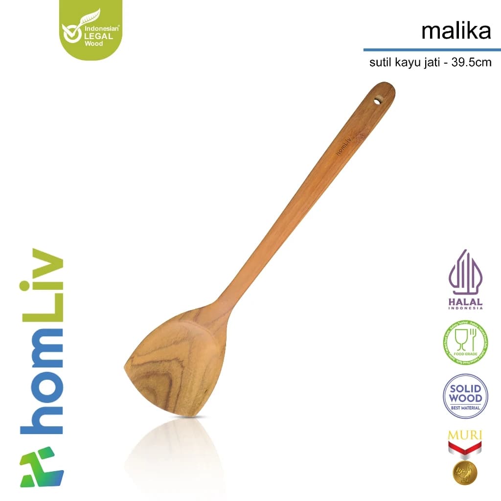 homLiv Long Teak Wood Spatula 39.5cm Malika Food Grade
