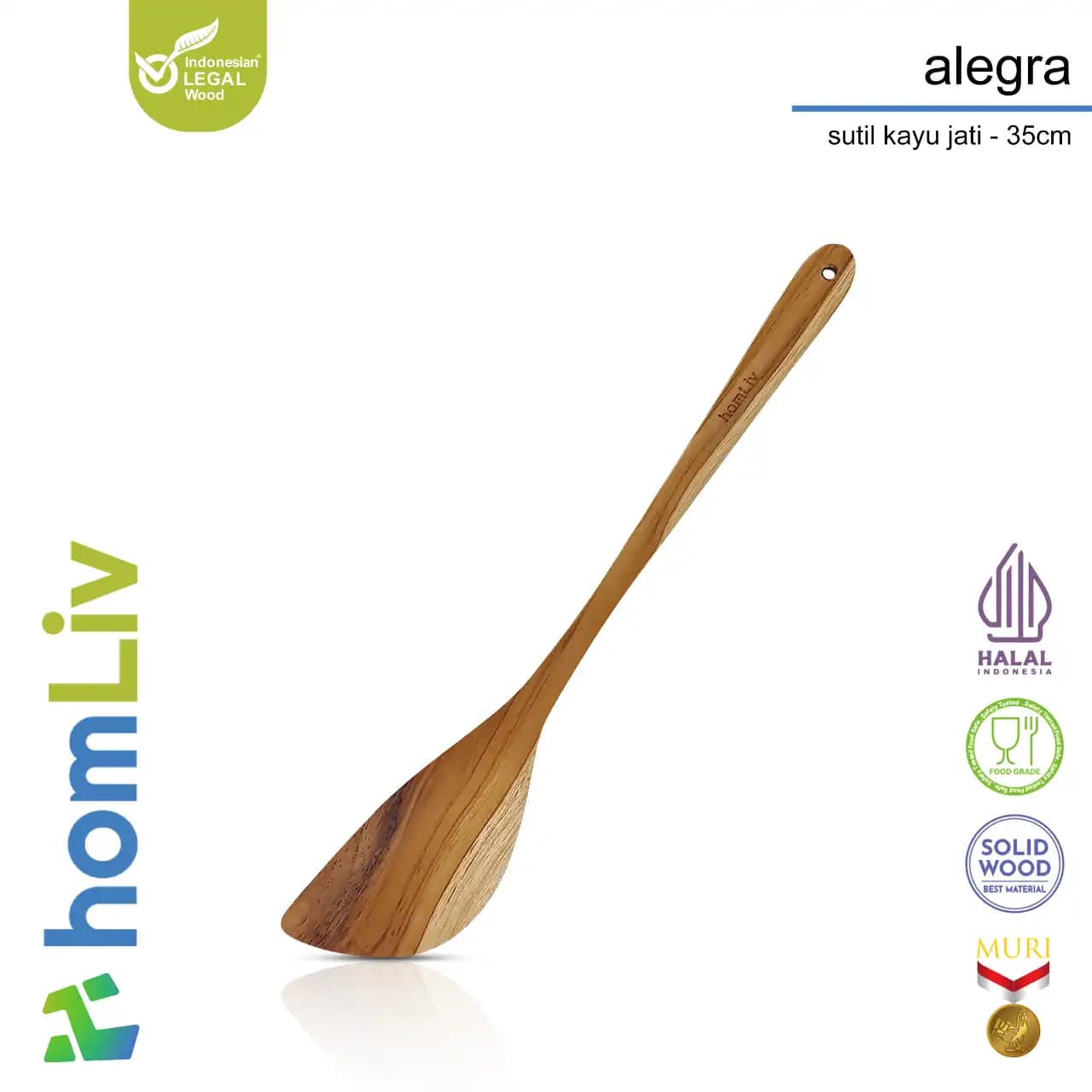homLiv Premium Teak Wood Spatula 35cm Alegra Food Grade