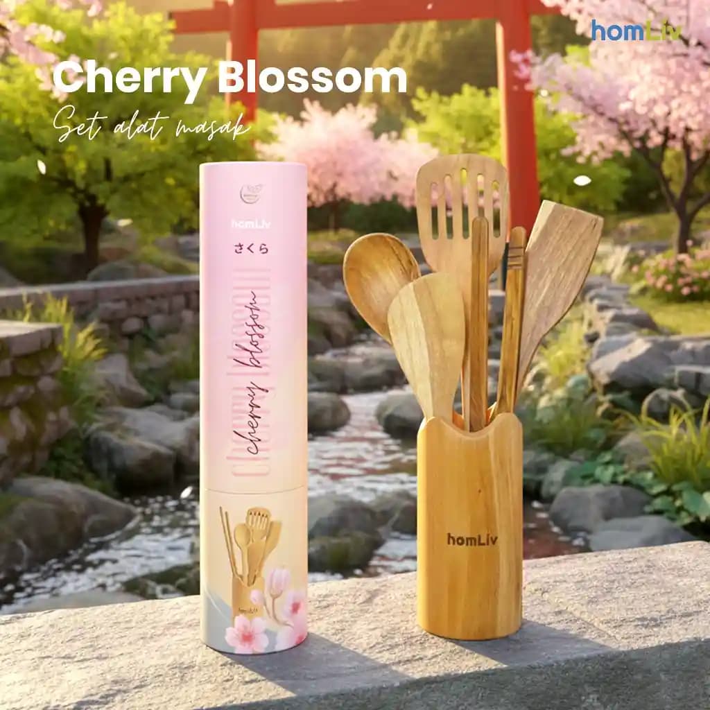 homLiv Cherry Blossom Wooden Cookware Set Food Grade
