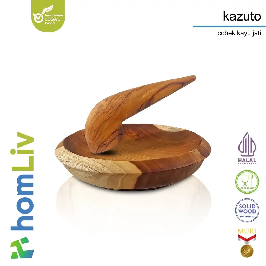 homLiv Teak Wood Mortar and Pestle Kazuto Wooden Mortar Food Grade