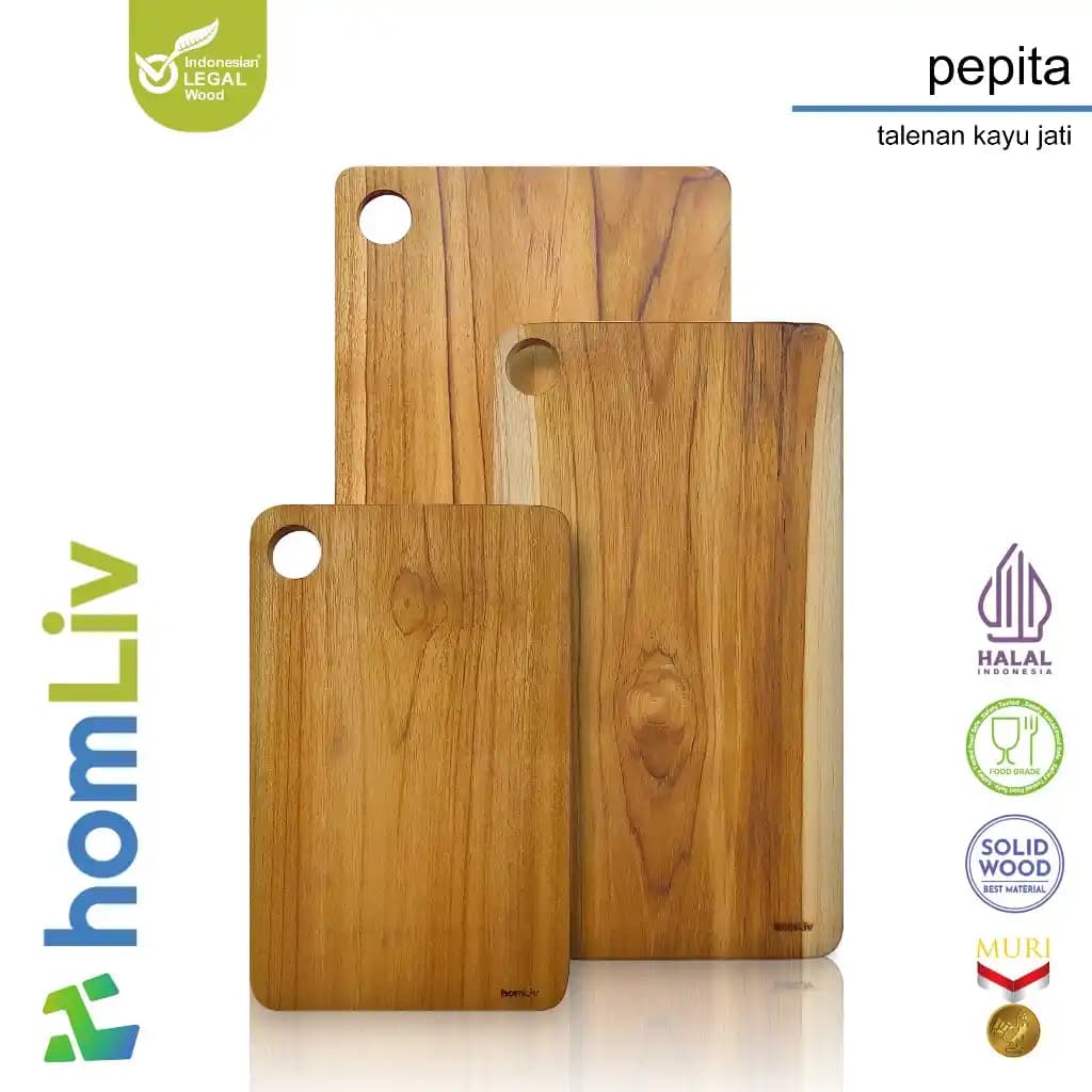 homLiv Teak Wood Rectangular Cutting Board Pepita Square Cutting Board