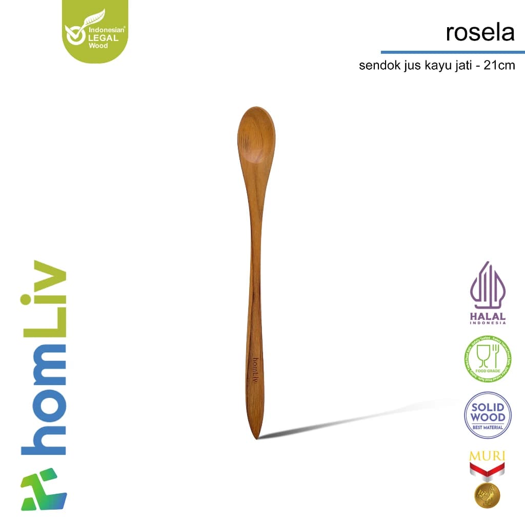 homLiv Teak Wood Juice Spoon 21cm Rosela Wooden Juice Spoon Food Grade