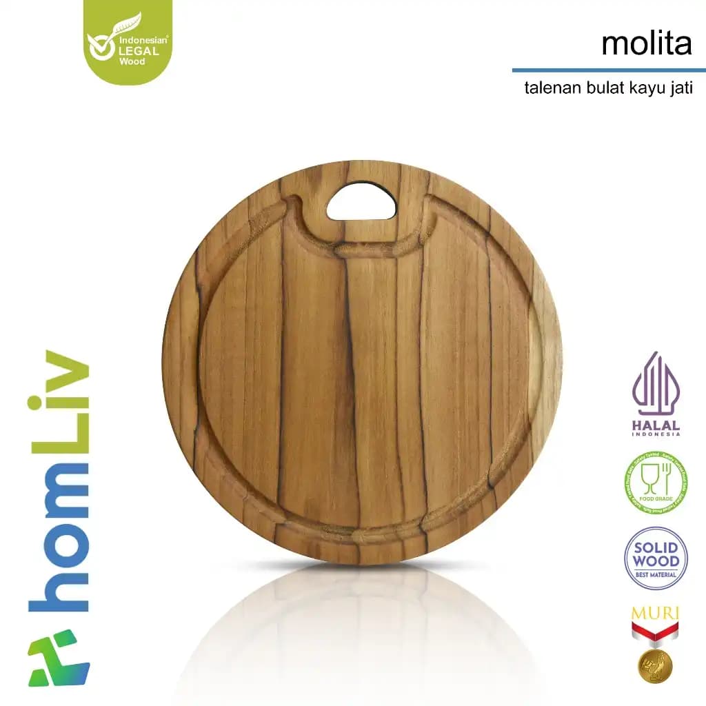 homLiv Teak Wood Round Cutting Board with Rope Molita Round Cutting Board