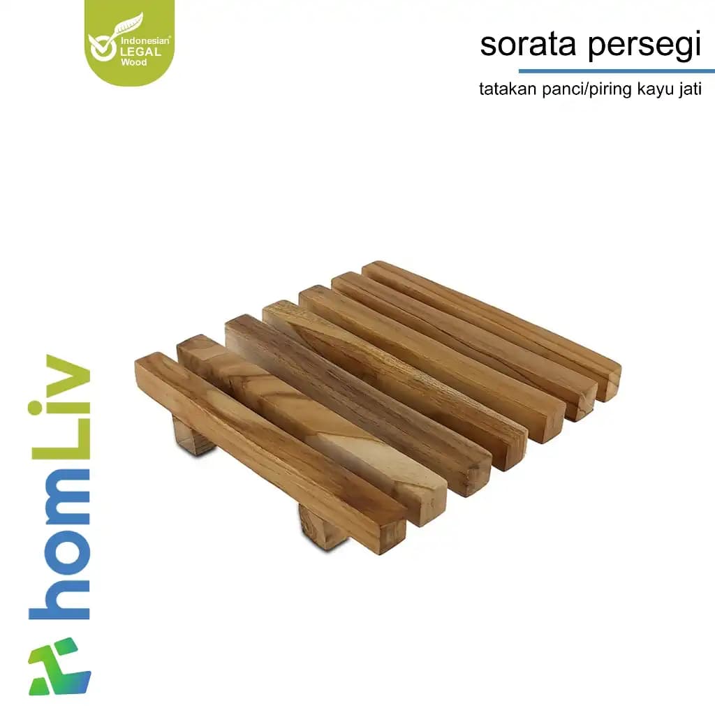 homLiv Teak Wood Square Trivet 15.5cm Sorata Wooden Placemats Pot Holder