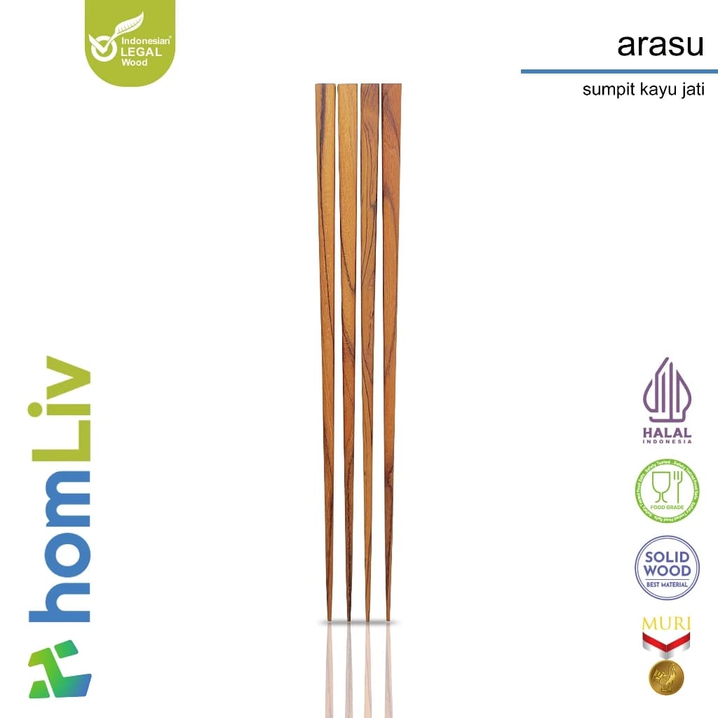 homLiv Teak Wood Chopsticks 2 Pairs Arasu Wooden Chopsticks Food Grade