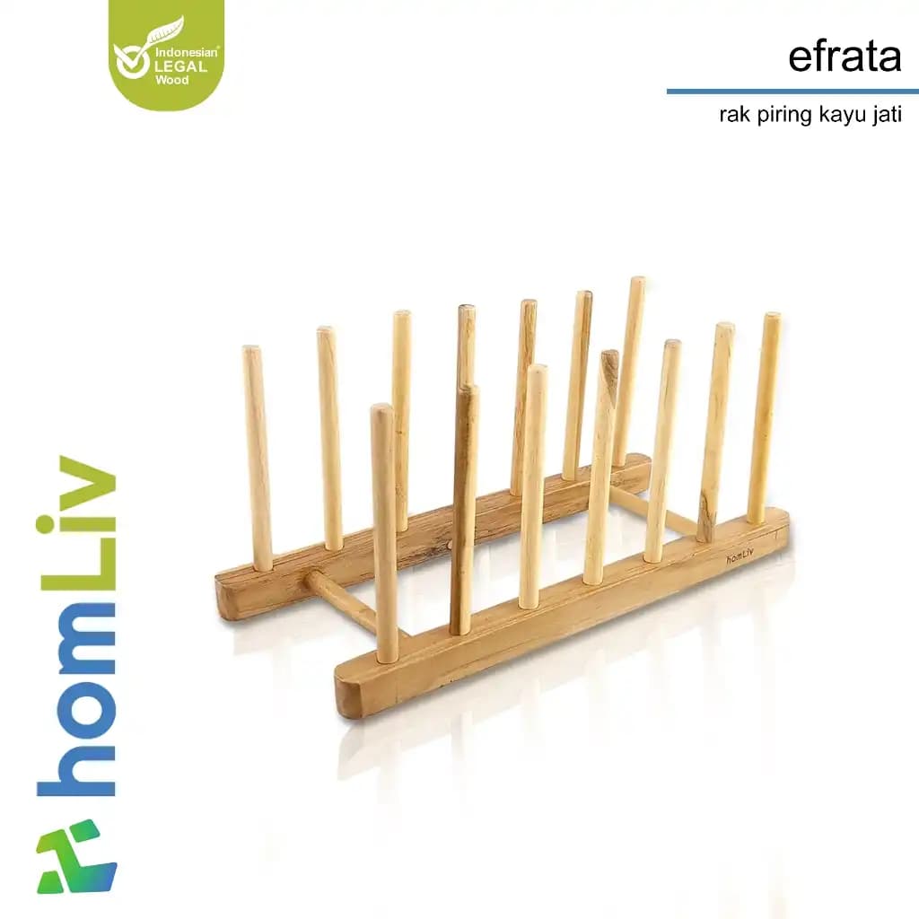 homLiv Teak Wood Dish Rack 30cm Efrata Wooden Dish Rack Food Grade