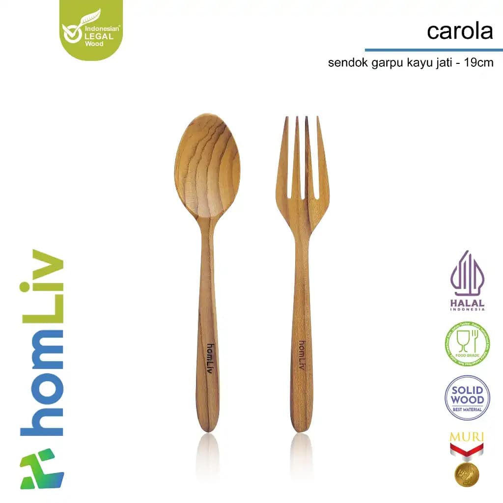 homLiv Wooden Cutlery Set Carola Wooden Spoon Fork Multi-Purpose Food Grade
