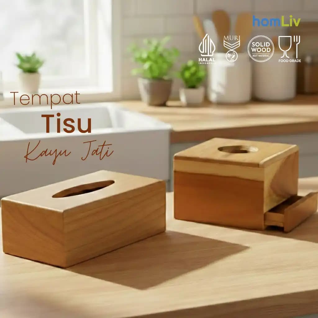 homLiv Teak Wood Rectangular Tissue Box Wooden Tissue Box Holder