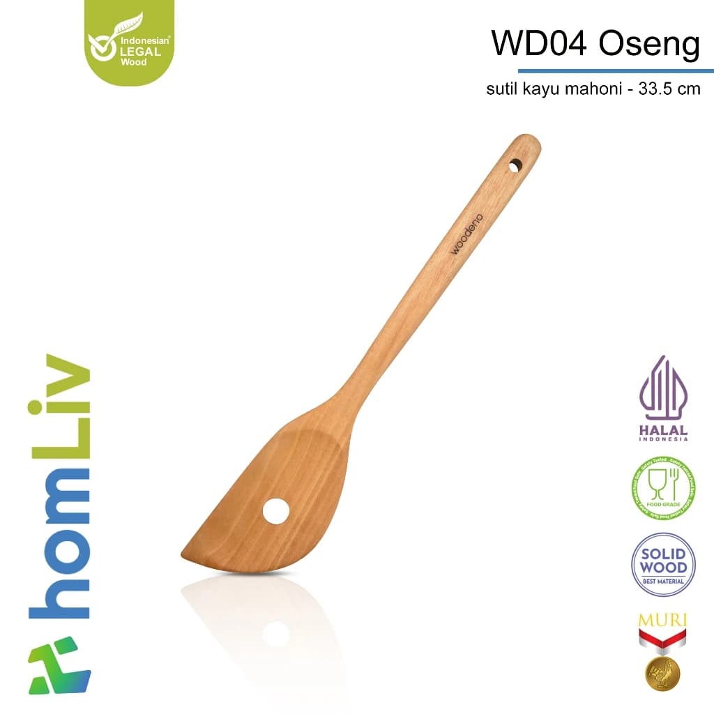 Woodeno by homLiv Mahogany Wood Stir-Fry Spatula 33.5cm WD04 Food Grade