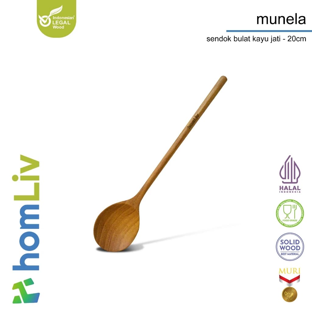 homLiv Teak Wood Juice Spoon 20cm Munela Wooden Juice Spoon Food Grade