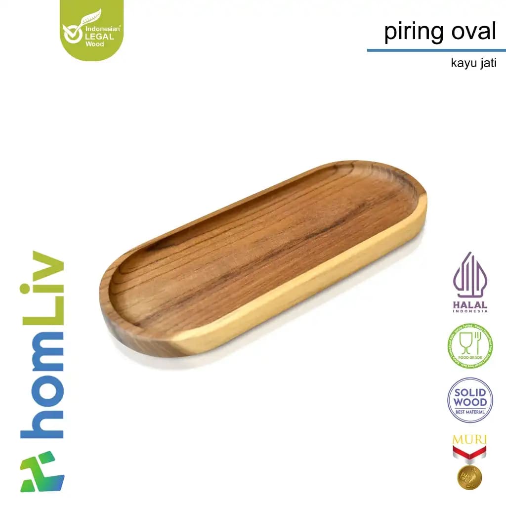 homLiv Oval Teak Wood Plate Wooden Plate Food Grade