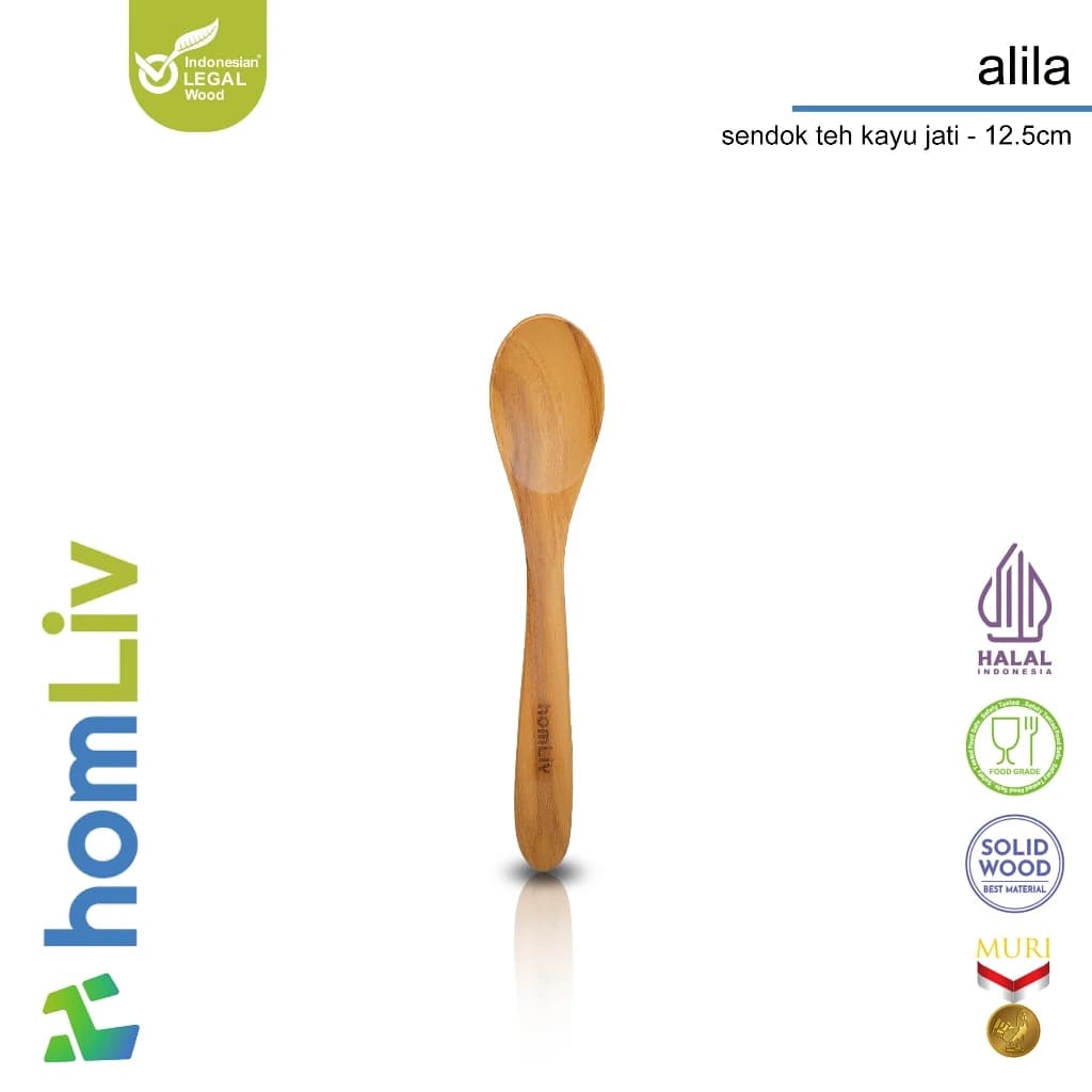 homLiv Teak Wood Tea Spoon 12.5cm Alila Wooden Tea Spoon Food Grade