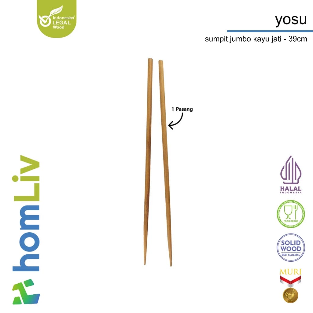 homLiv Jumbo Teak Wood Chopsticks 39cm Yosu Wooden Chopsticks Food Grade