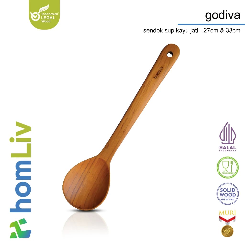 homLiv Teak Wood Soup Ladle Godiva Wooden Soup Spoon Food Grade