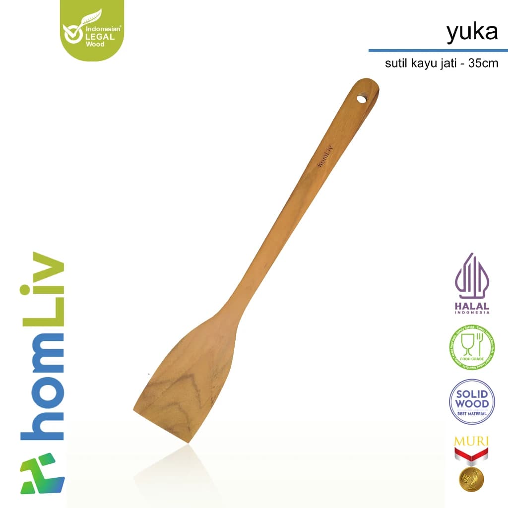 homLiv Teak Wood Spatula 35cm Food Grade Yuka