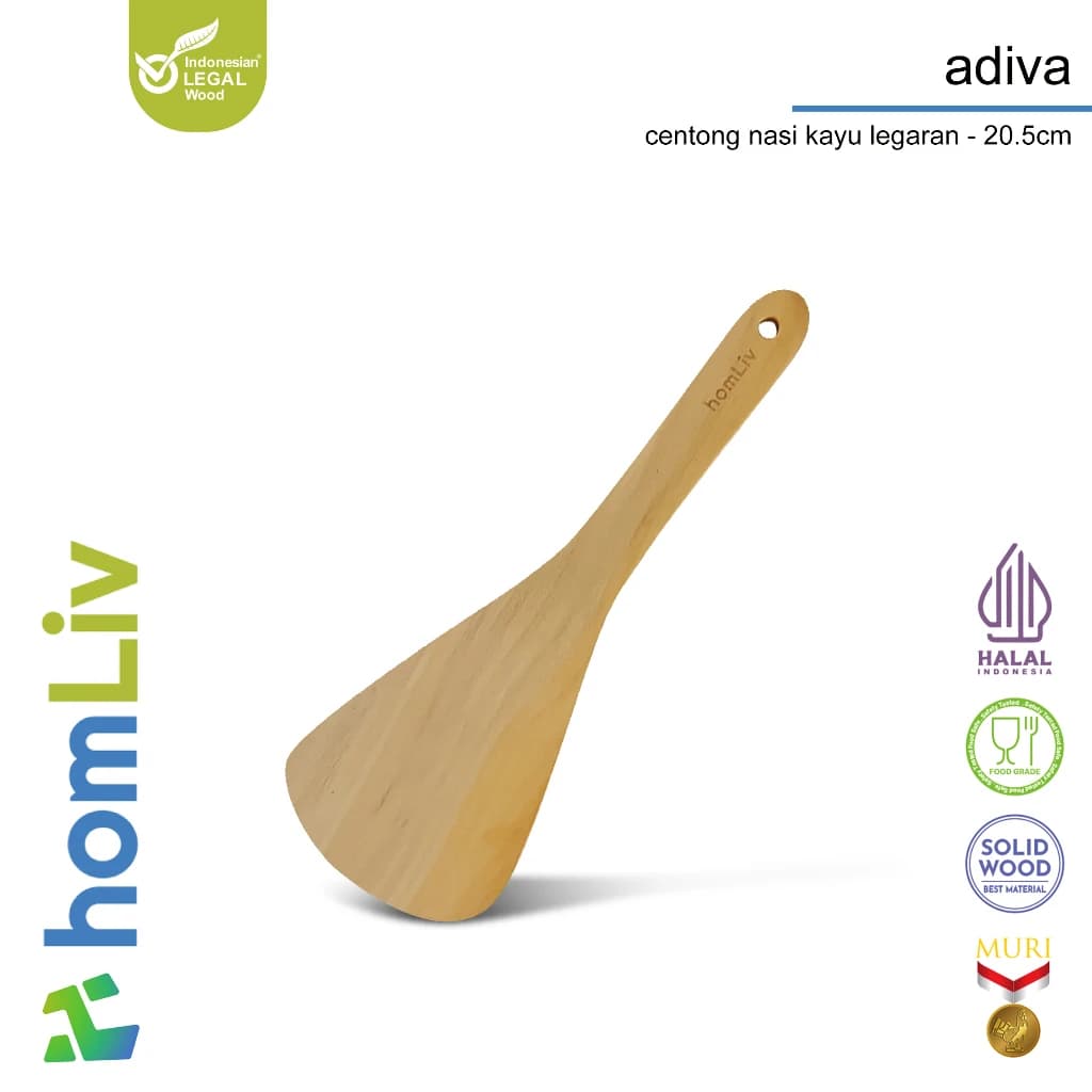 homLiv Food Grade Wood Rice Spoon 20.5cm Adiva Wooden Rice Spoon