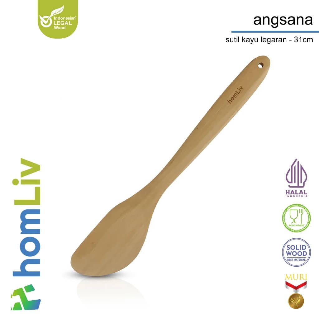 homLiv Food Grade Wood Spatula 31cm Angsana Cendana Montana Wooden Cooking Utensil