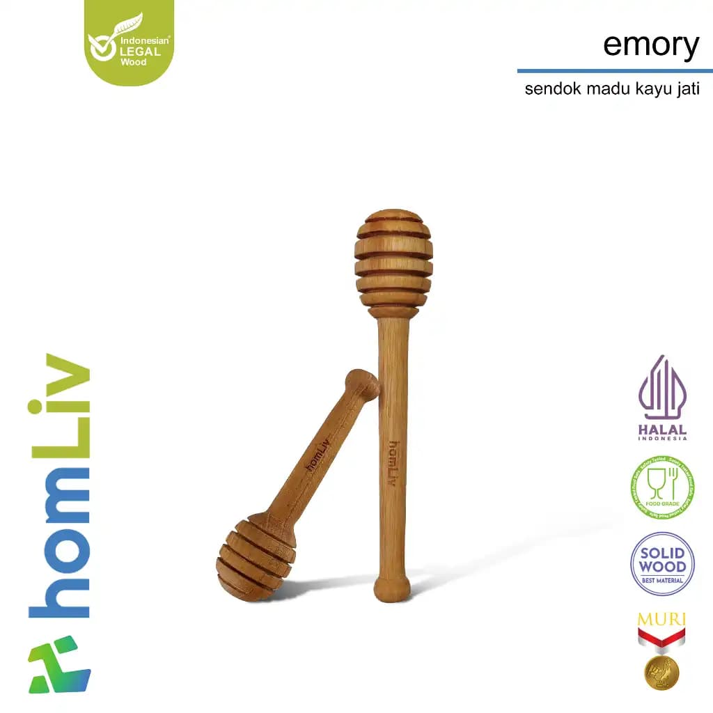 homLiv Teak Wood Round Honey Dipper 15.5cm Emory Wooden Honey Dipper Food Grade