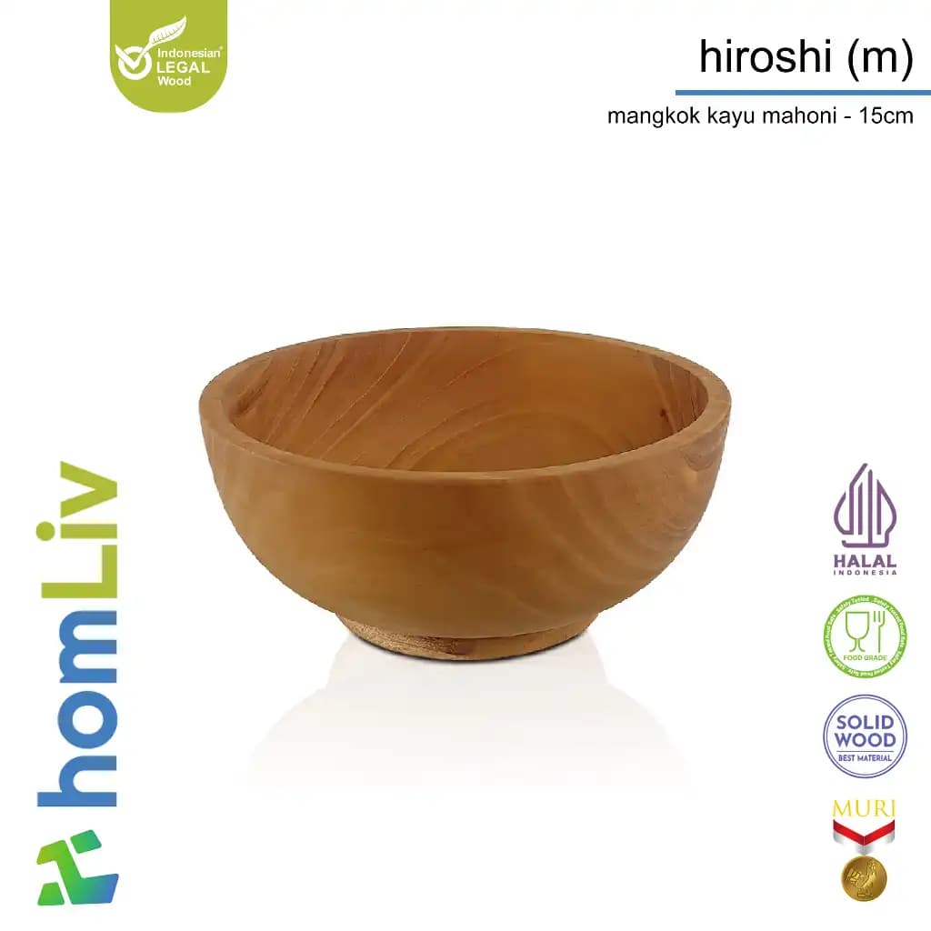 homLiv Mahogany Wood Bowl Hiroshi Wooden Eating Bowl Food Grade