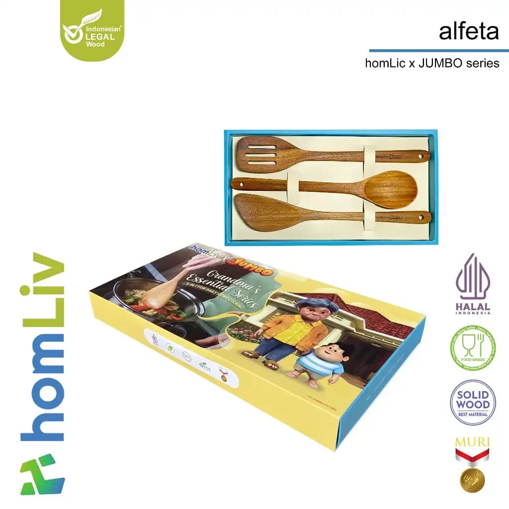 homLiv Teak Wood Spatula Alfeta Series 3-in-1 Jumbo Limited Edition