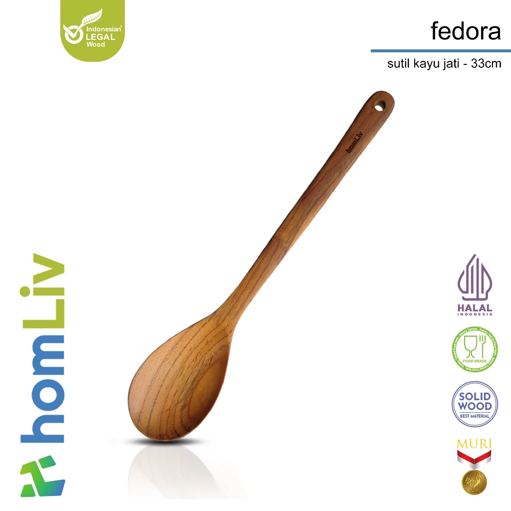 homLiv Sutil Kayu Jati 33 Cm Fedora Teak Wood Alat Masak Foodgrade 07257
