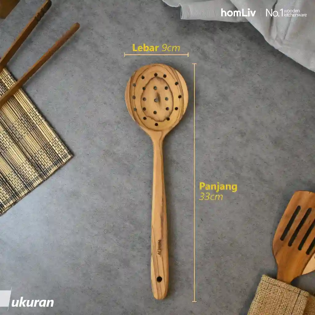 homLiv Irus Sendok Tiris Kayu Jati Siera Wooden Strainer Food Grade 4