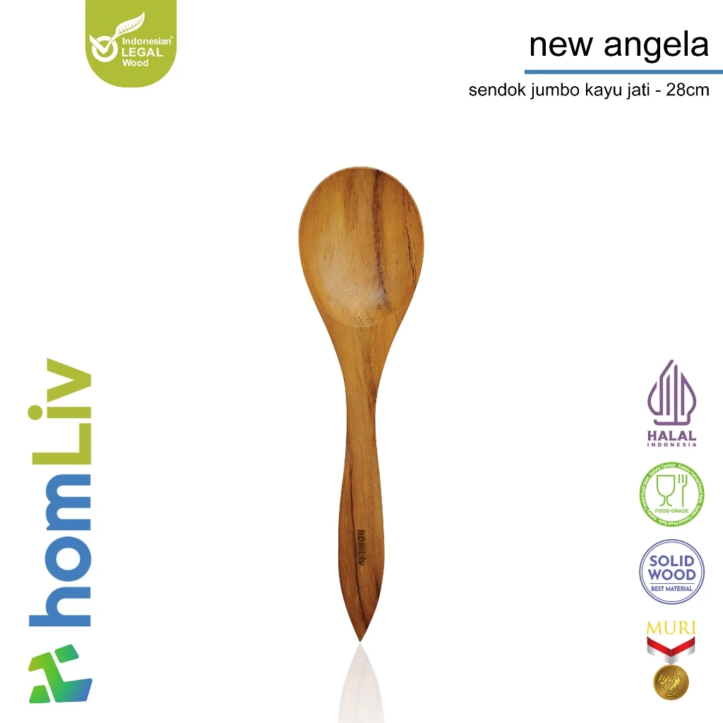 homLiv Sendok Garpu Jumbo Kayu Jati 28 Cm New Angela Wooden Jumbo Cutlery Multifungsi Food Grade 6