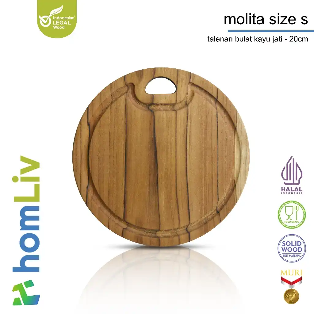 homLiv Talenan Kayu Jati Bulat Tali Air Molita Round Cutting Board 5