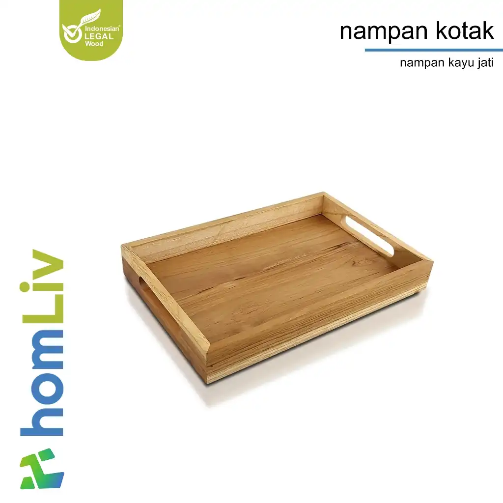 homLiv Nampan Kotak Kayu Jati Ukuran M / L Wooden Tray Baki Kayu